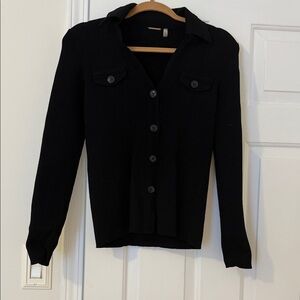 Elie Tahari Black and Tan Ribbed Sweater